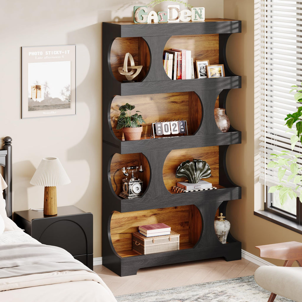 71" Tall 4-Tier S-Shaped Wood Bookcase O242
