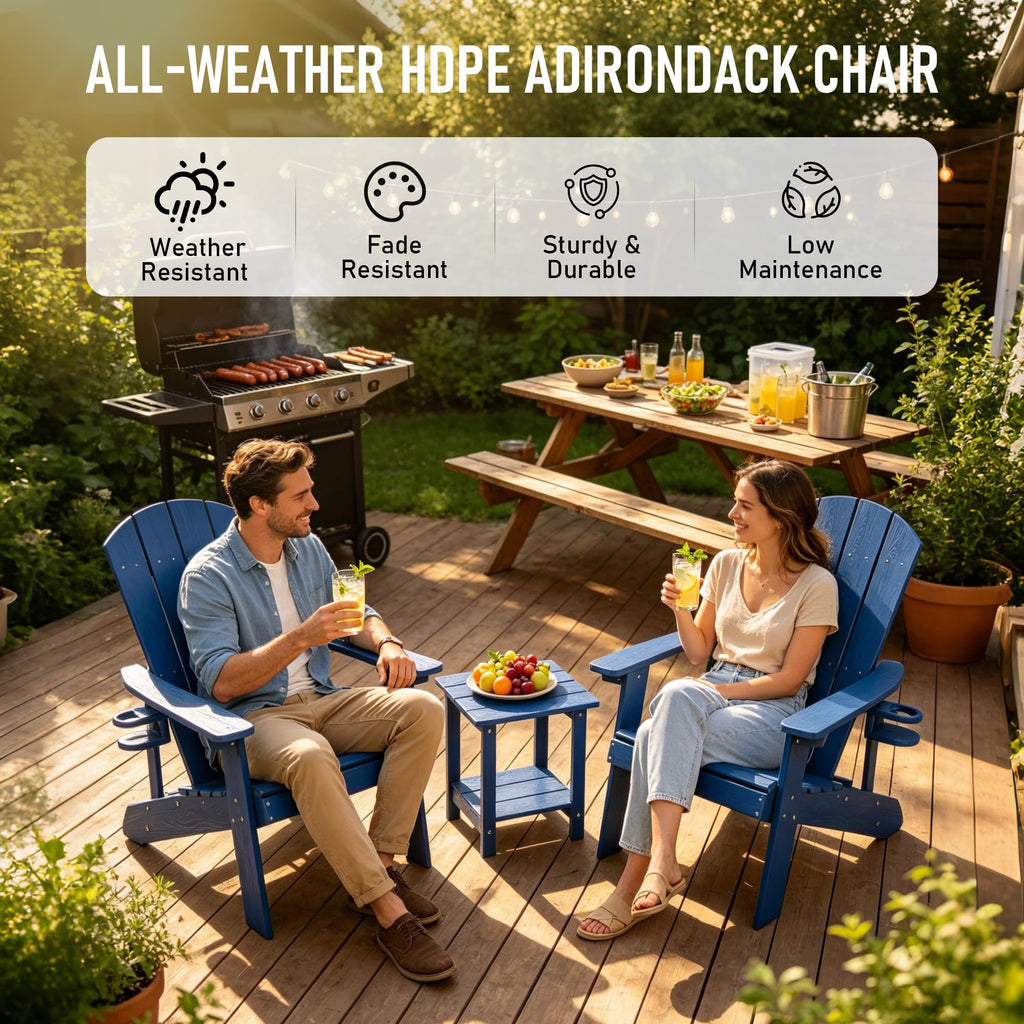 Blue HDPE Adirondack Chair with Cup Holders B636