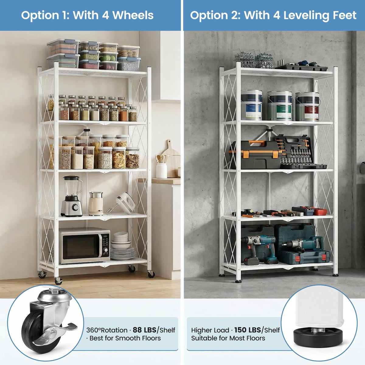 70.7" H 5 Tier Metal Storage Shelves on Wheels Q736749