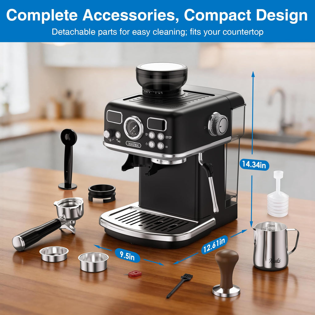 Espresso Machine with Grinder, PID & Programmable Settings, Black U43295