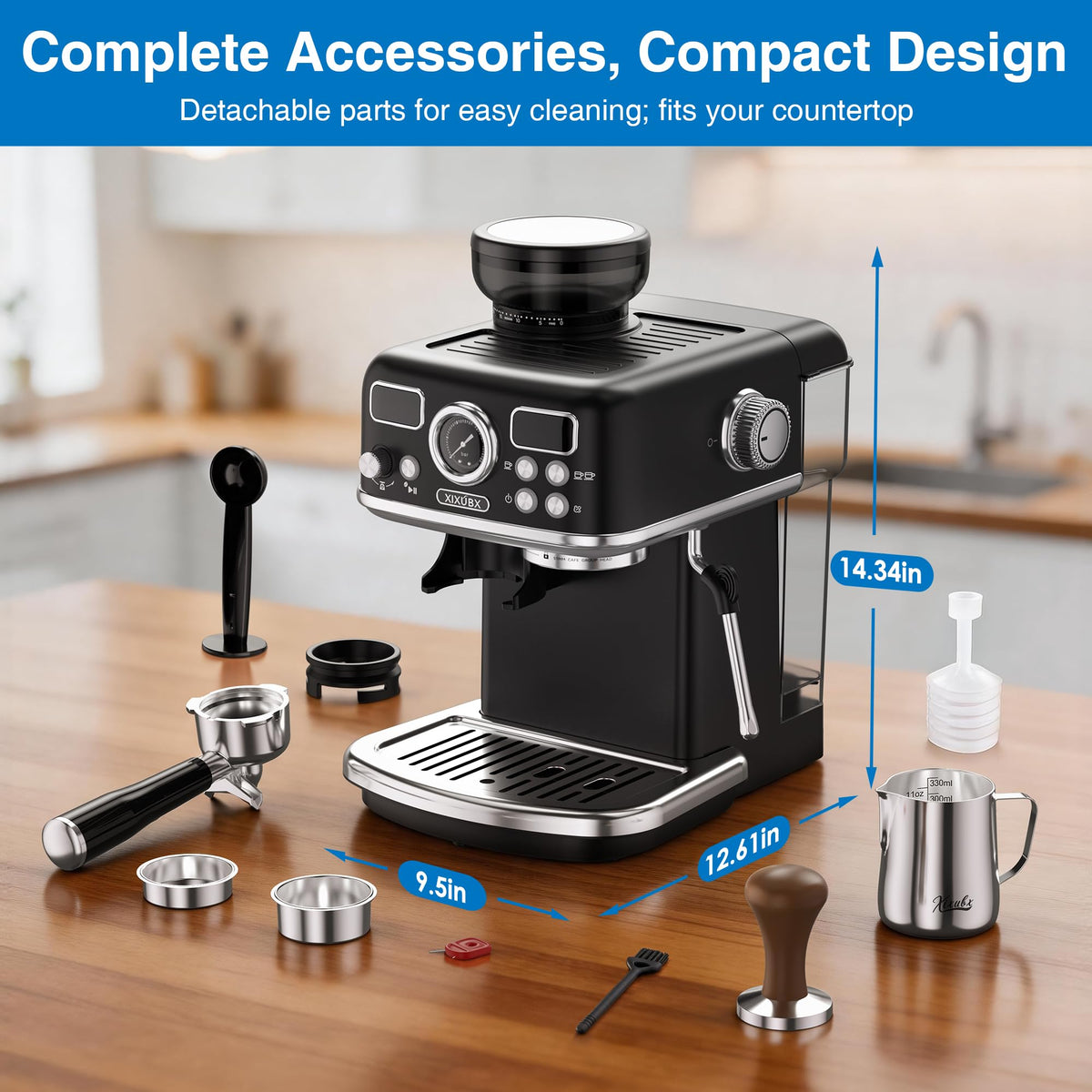 Espresso Machine with Grinder, PID & Programmable Settings, Black U43295