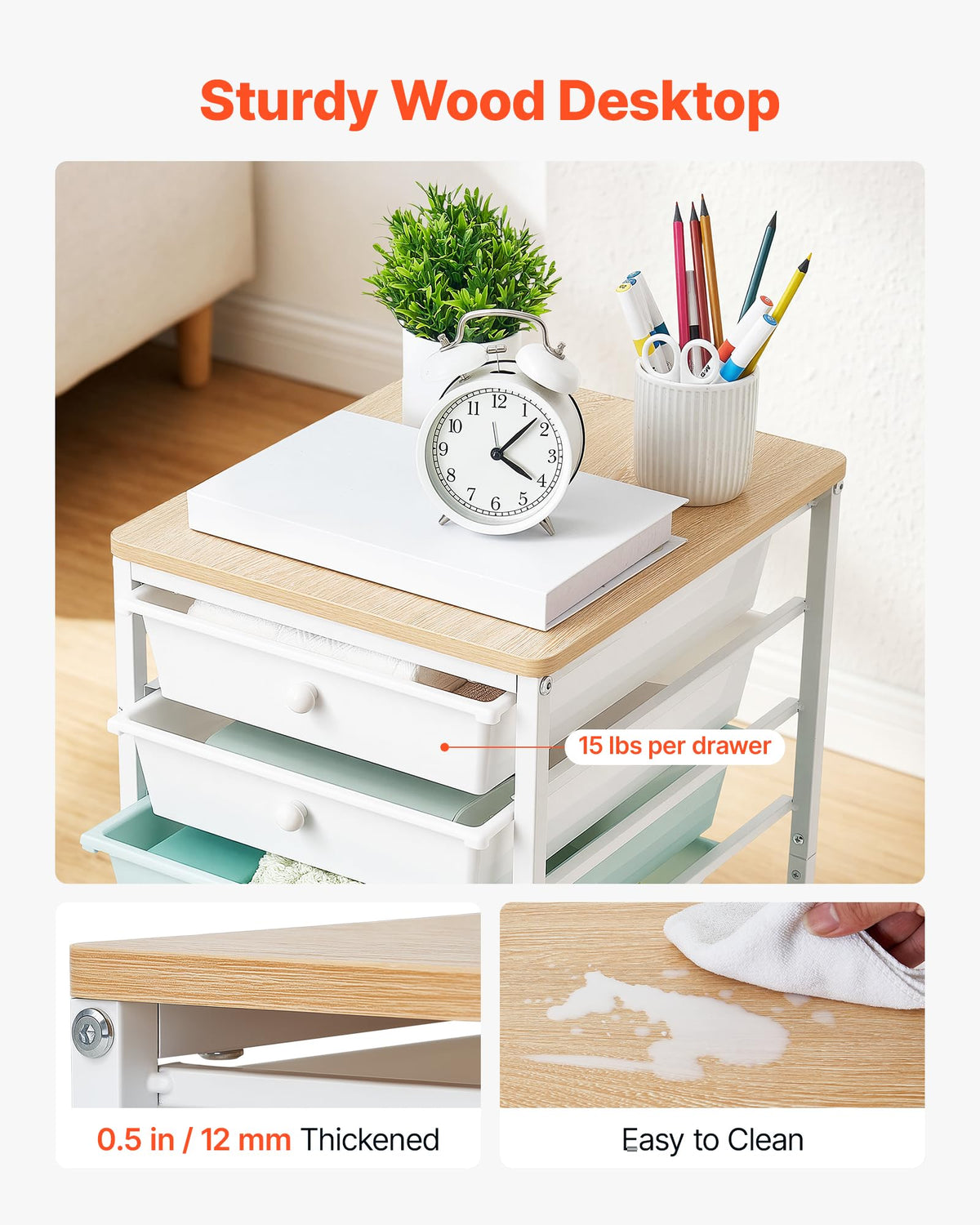 8 Drawer Rolling Storage Cart with Wood Top Y5191