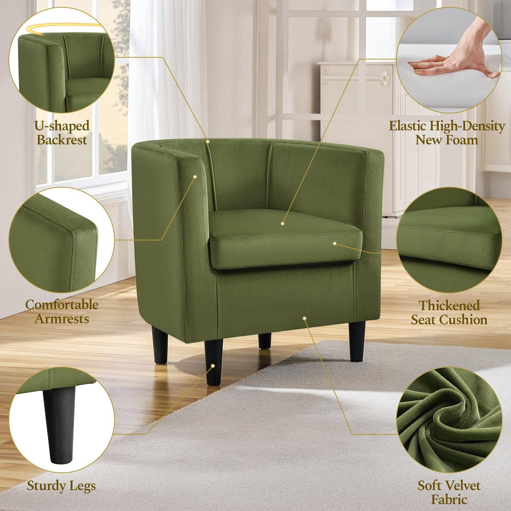 Barrel Accent Chairs Set of 2 Olive Green E789