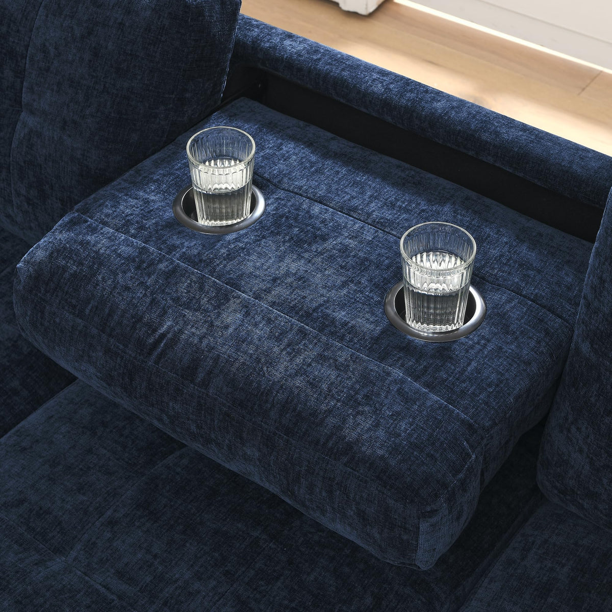108'' Chenille Navy Blue L-Shaped Sectional Sofa with Storage Ottoman O45356