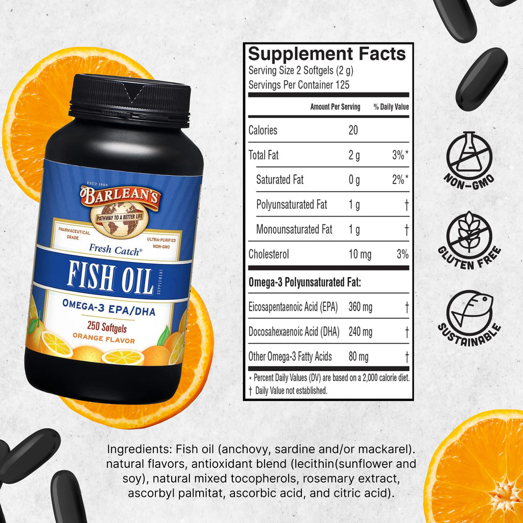 Omega 3 Fish Oil 600mg EPA & DHA Softgels Orange 250 Count E240