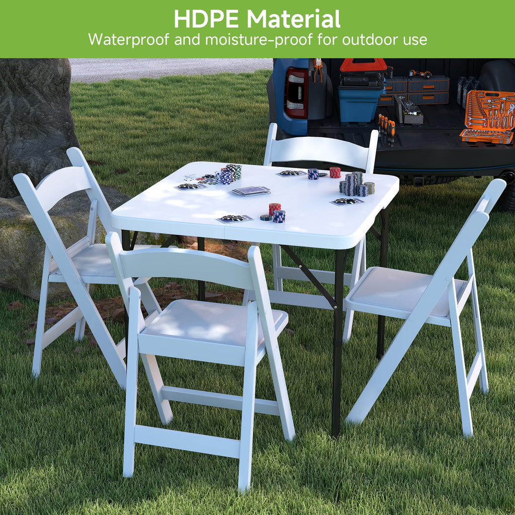 34" Square Folding Table with Handle and Removable Legs, White E208
