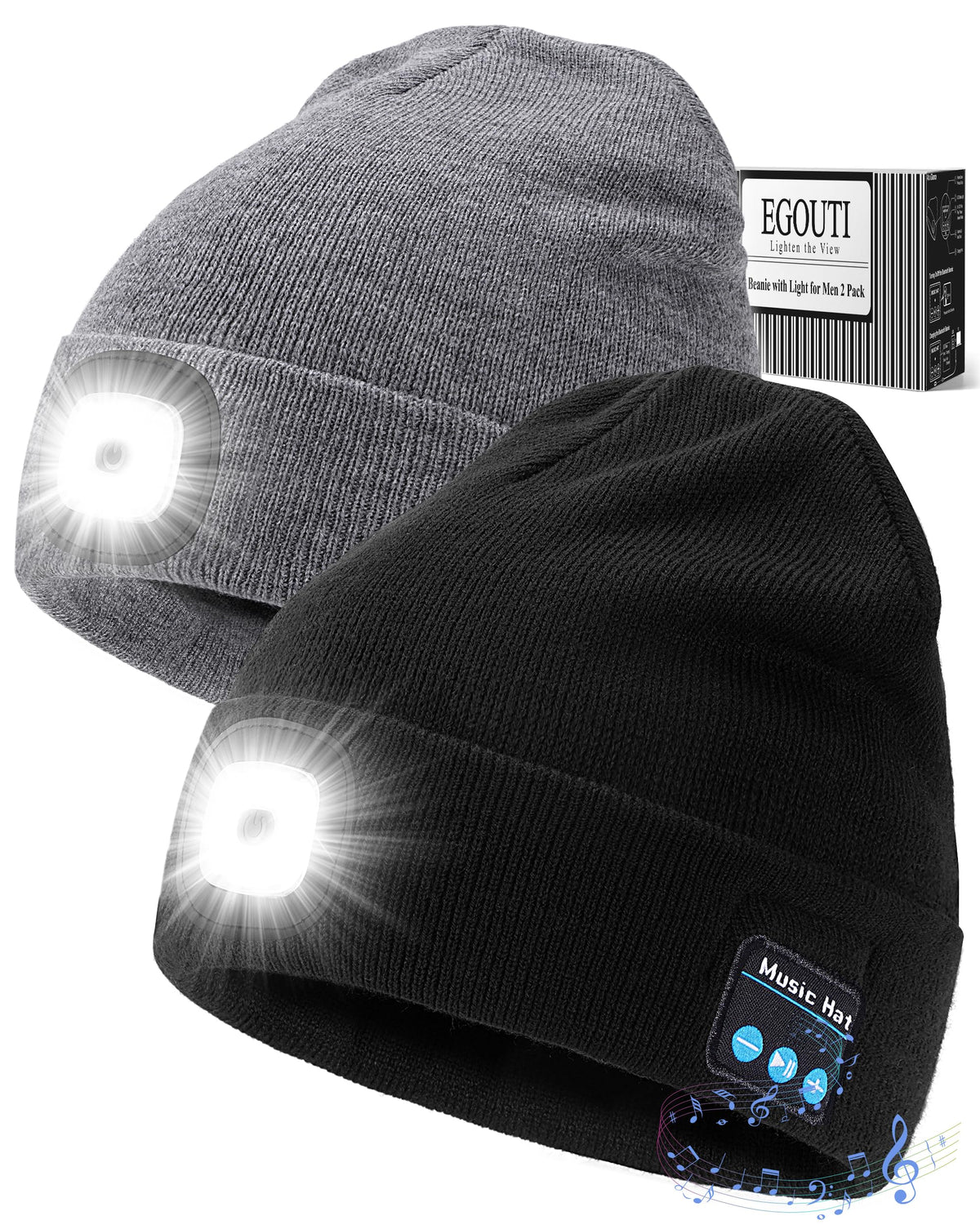 Bluetooth Beanie Hat with Light 2 Pack O84833