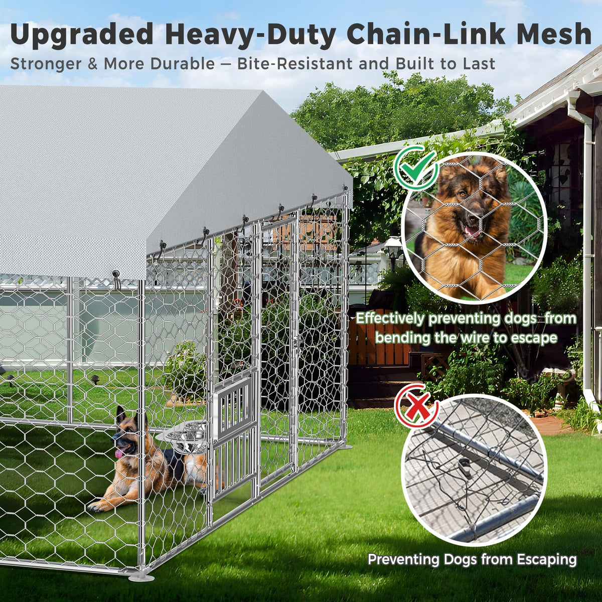10×20FT Heavy Duty Chain Link Dog Kennel with Roof D8387
