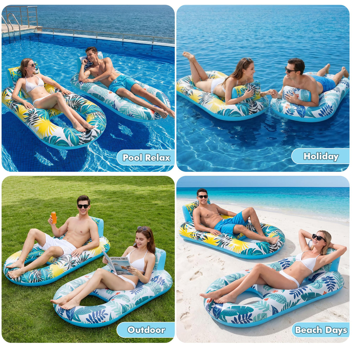 2 Pack Adult Pool Float Lounger with Cup Holders J666
