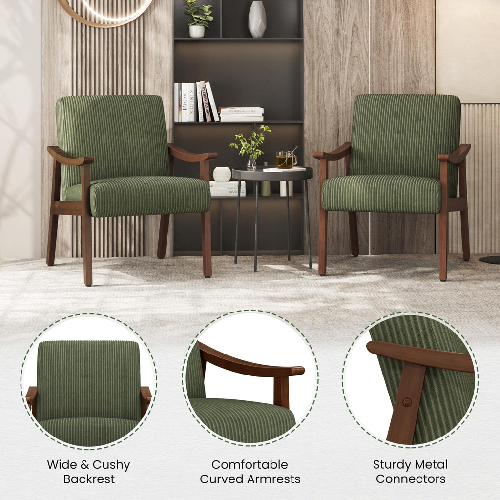 Dark Green Corduroy Accent Chairs Set of 2 Y136035