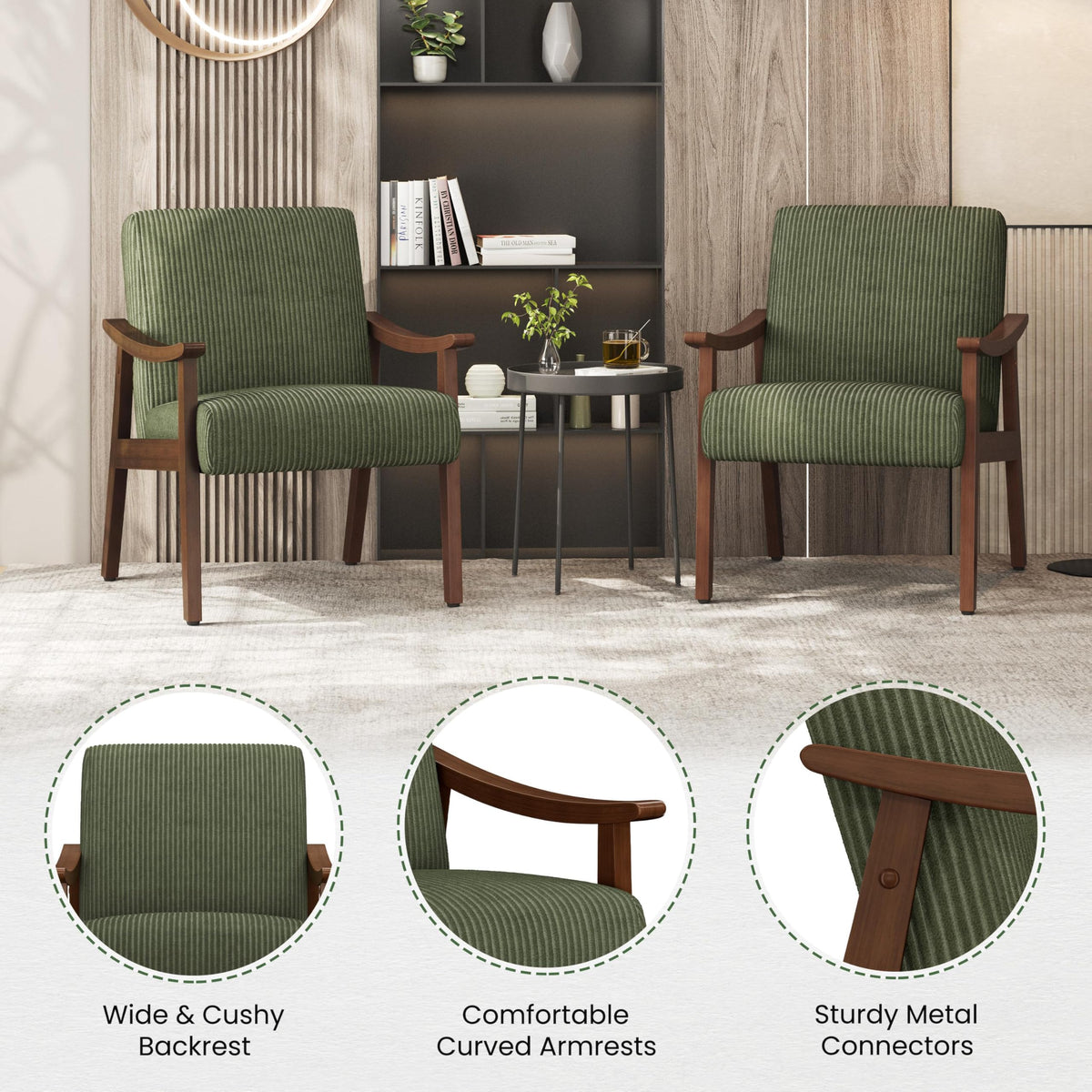 Dark Green Corduroy Accent Chairs Set of 2 Y136035