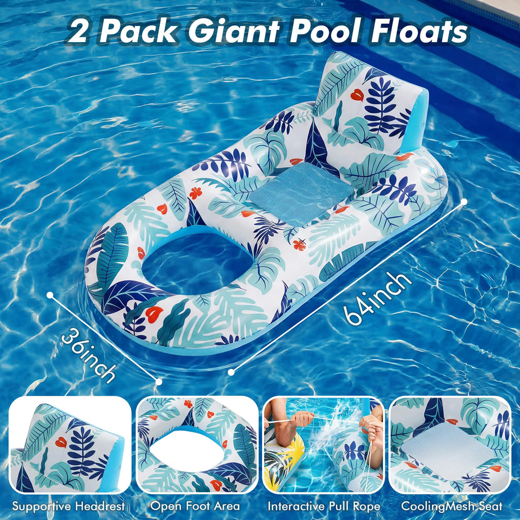 2 Pack Adult Pool Float Lounger with Cup Holders J666