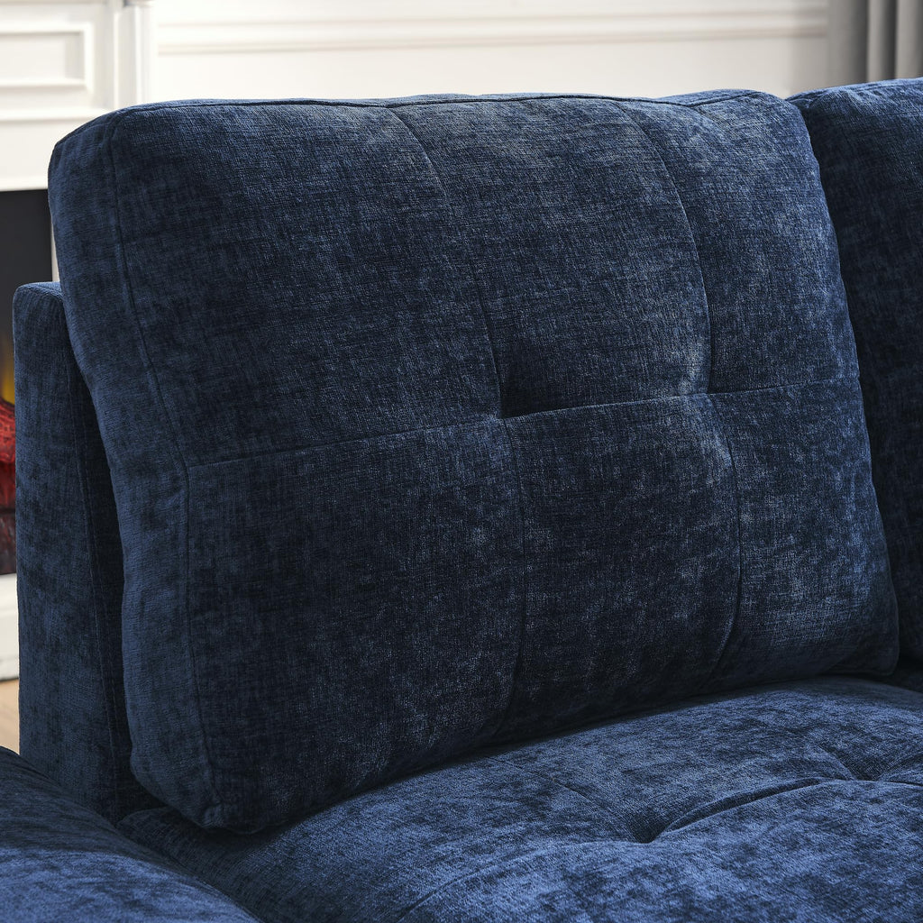 108'' Chenille Navy Blue L-Shaped Sectional Sofa with Storage Ottoman O45356