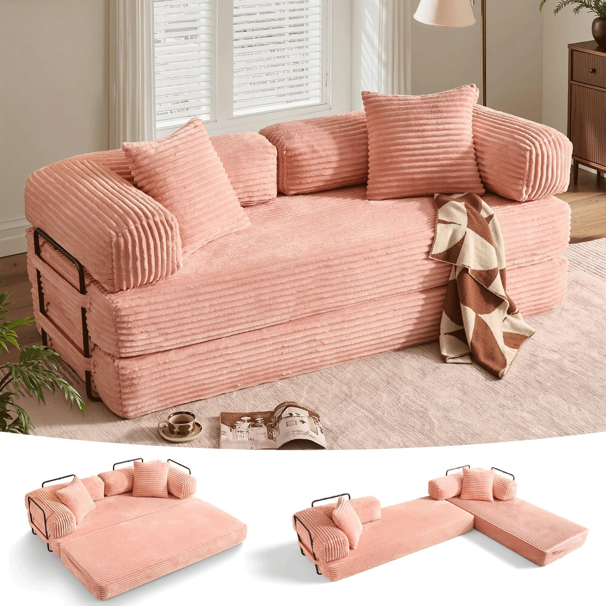 81" Folding Sofa Bed Convertible Floor Futon Lounger F65558