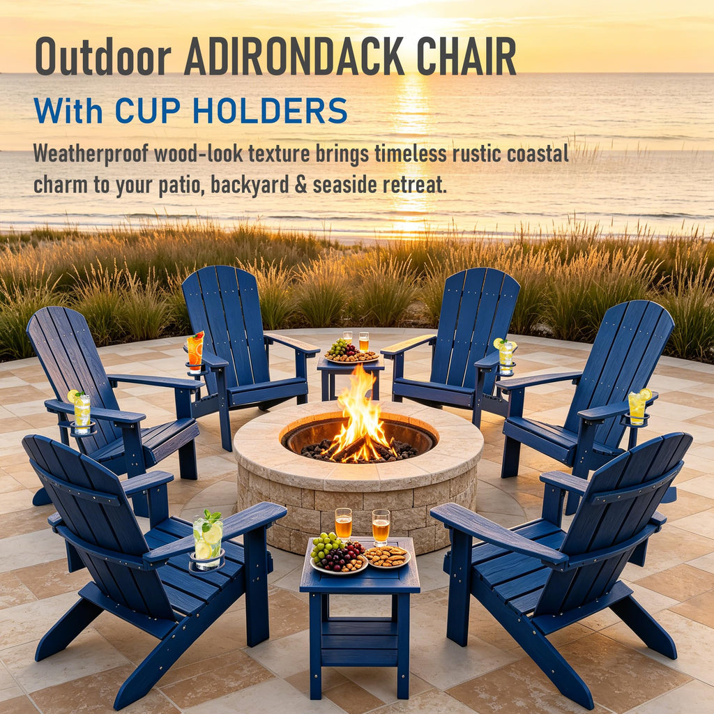 Blue HDPE Adirondack Chair with Cup Holders B636